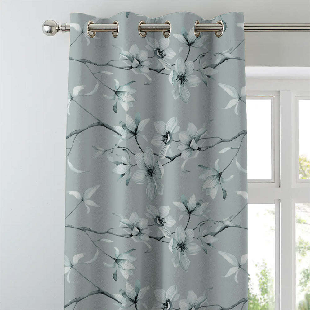 Blossoming Vines Floral Pastel Blue Heavy Satin Blackout curtains Set Of 2 - (DS367E)