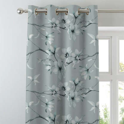 Blossoming Vines Floral Pastel Blue Heavy Satin Blackout curtains Set Of 2 - (DS367E)