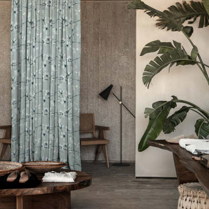 Blossoming Vines Floral Pastel Blue Heavy Satin Blackout curtains Set Of 2 - (DS367E)