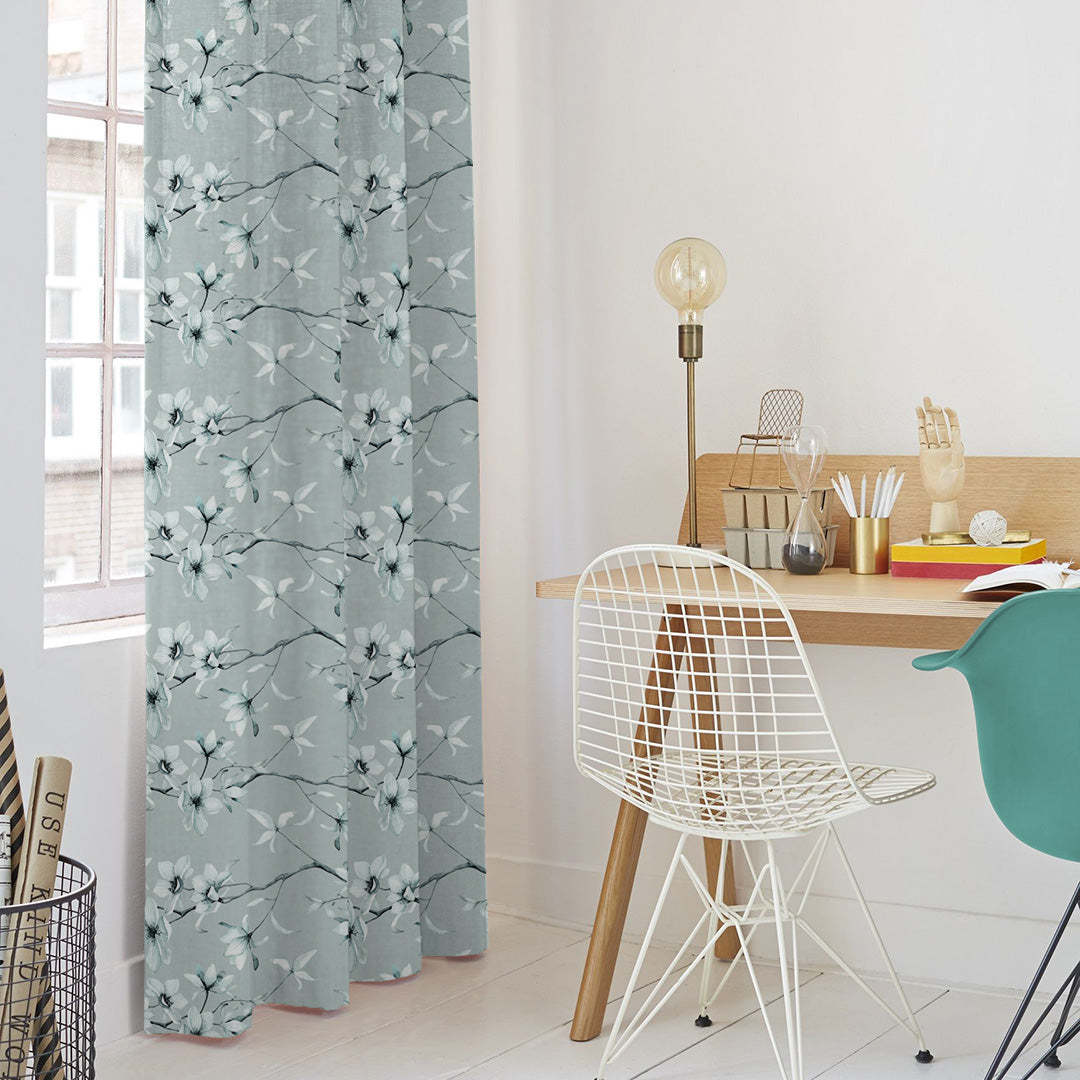 Blossoming Vines Floral Pastel Blue Heavy Satin Blackout curtains Set Of 2 - (DS367E)