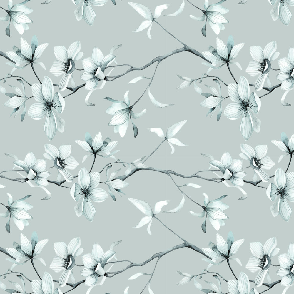 Blossoming Vines Floral Pastel Blue Heavy Satin Blackout curtains Set Of 2 - (DS367E)