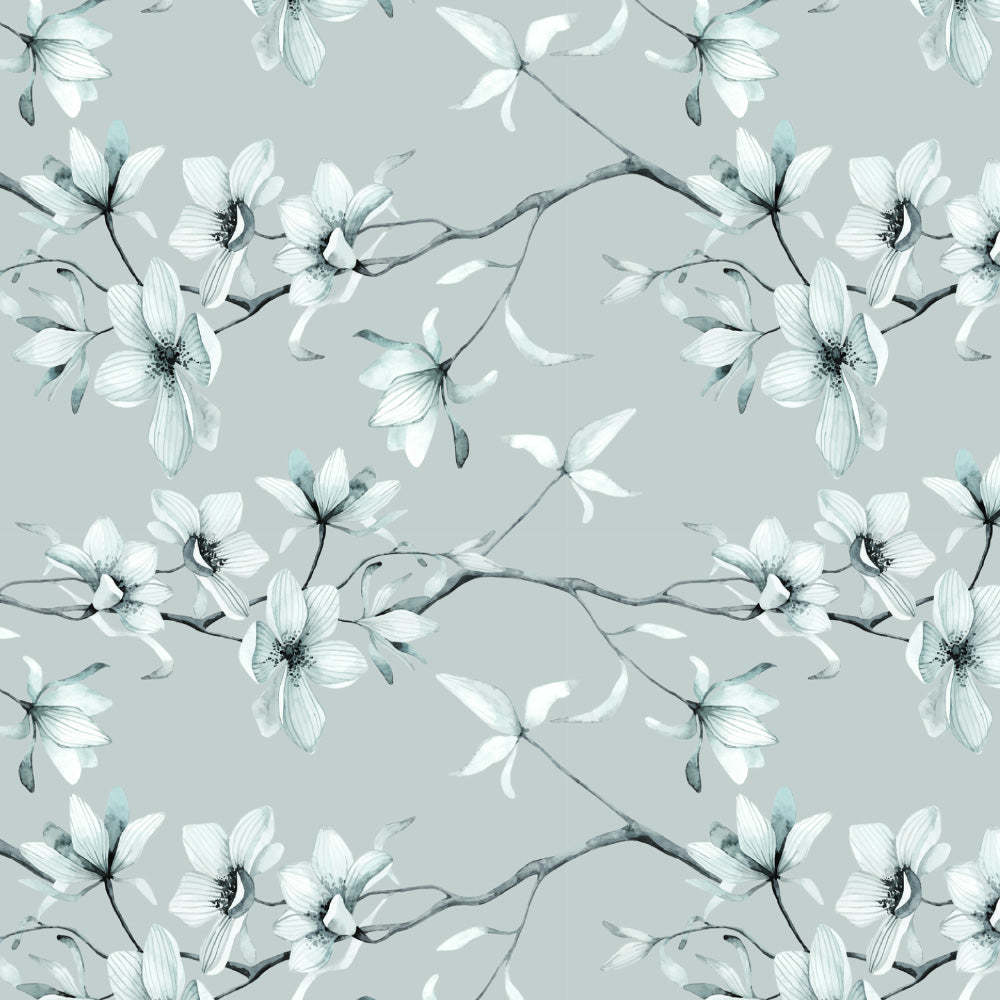 Blossoming Vines Floral Pastel Blue Heavy Satin Blackout curtains Set Of 2 - (DS367E)