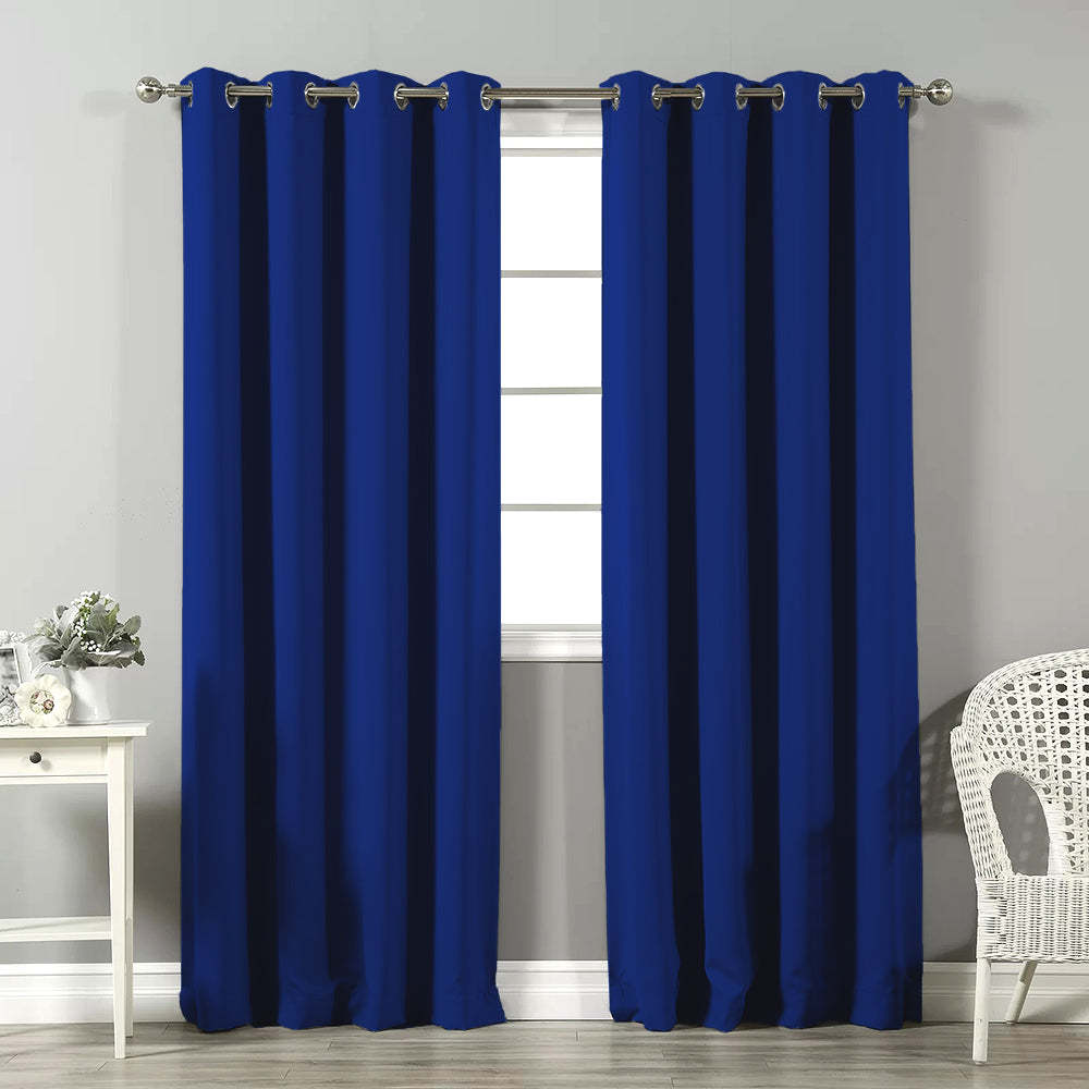 Jacquard Room Darkening Curtains in Space Blue Set Of 2 - (P367)