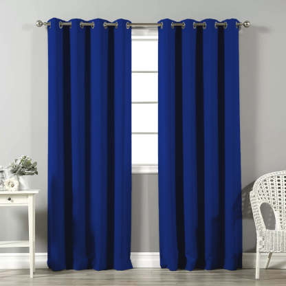 Jacquard Room Darkening Curtains in Space Blue Set Of 2 - (P367)