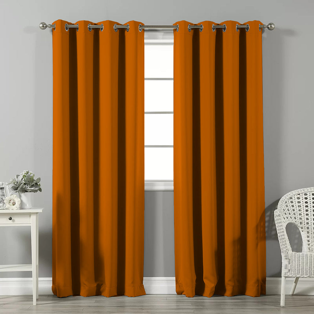 Jacquard Room Darkening Curtains in Tiger Orange Set Of 2 - (P37)