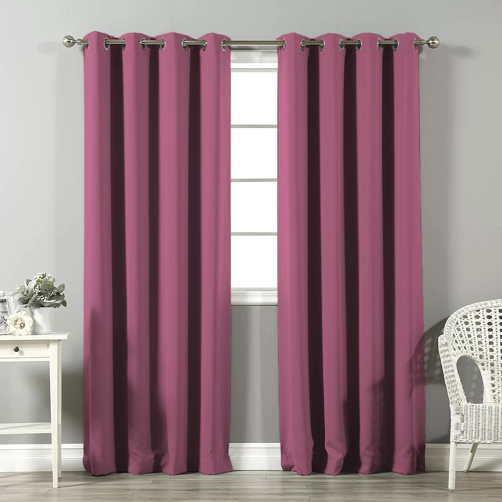 Jacquard Room Darkening Curtains in China Rose Pink Set Of 2 - (P370)