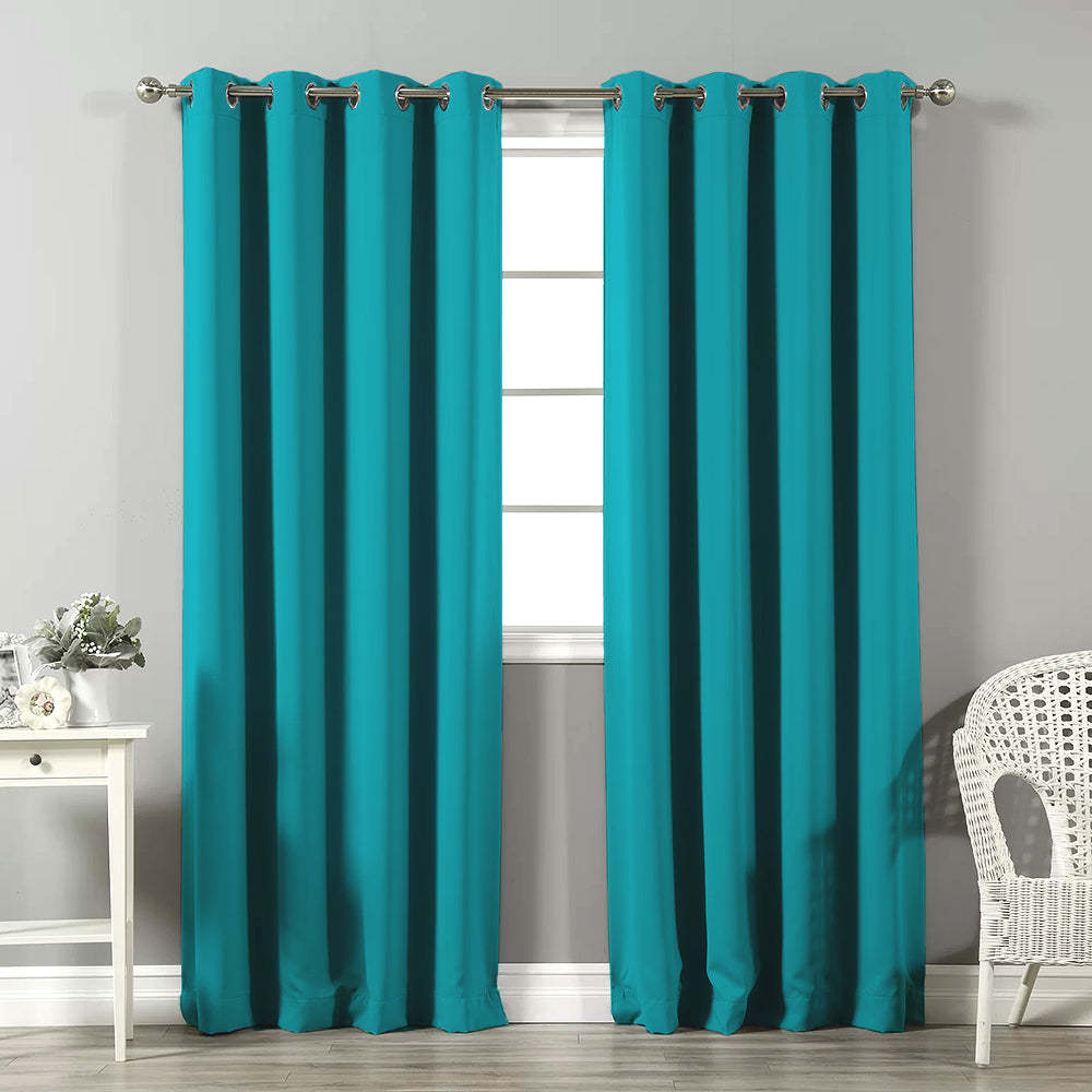 Jacquard Room Darkening Curtains in Sea Blue Set Of 2 - (P371)