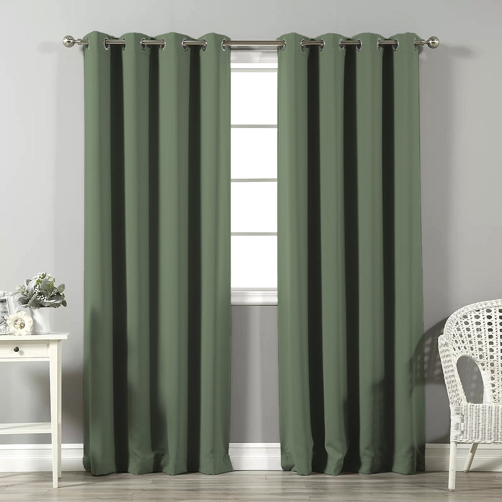 Jacquard Room Darkening Curtains in Grey Green Set Of 2 - (P374)
