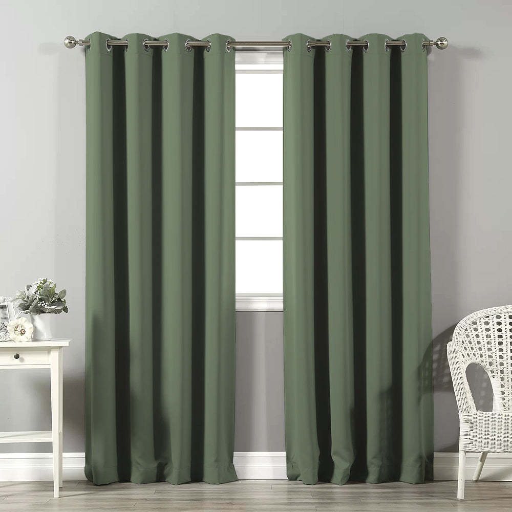Jacquard Room Darkening Curtains in Grey Green Set Of 2 - (P374)