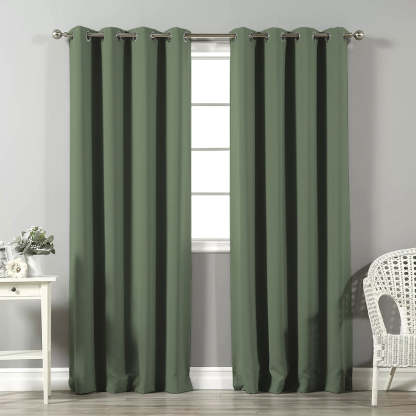 Jacquard Room Darkening Curtains in Grey Green Set Of 2 - (P374)