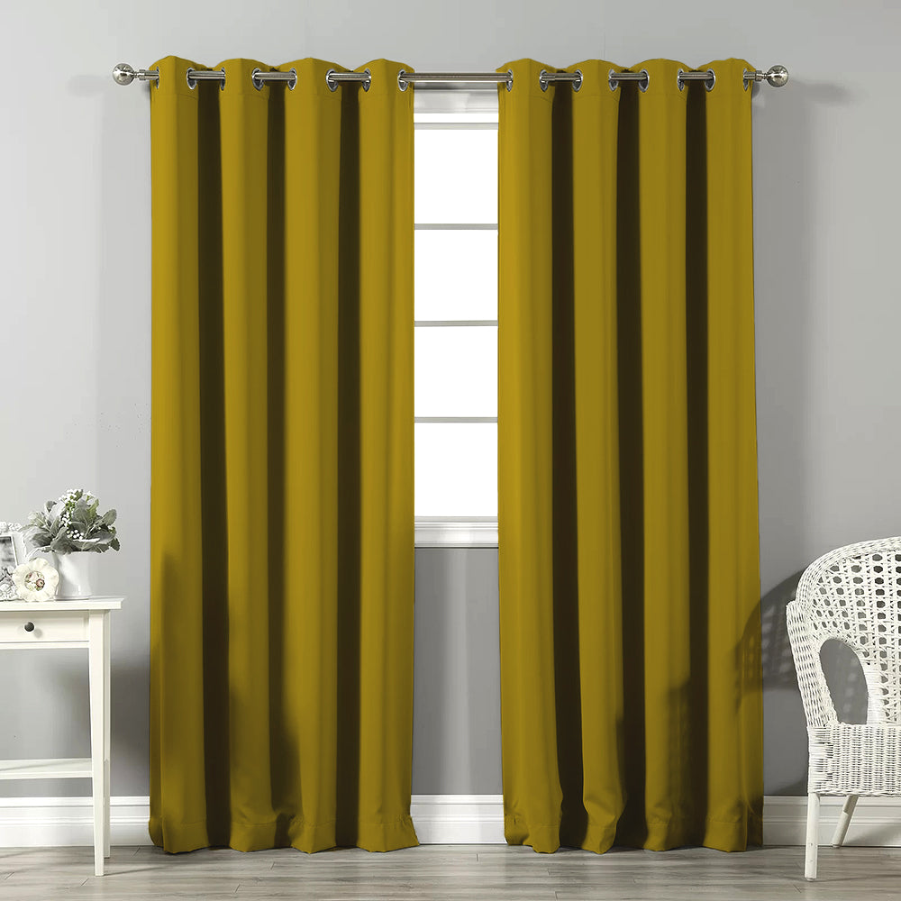 Jacquard Room Darkening Curtains in Sand Yellow Set Of 2 - (P376)