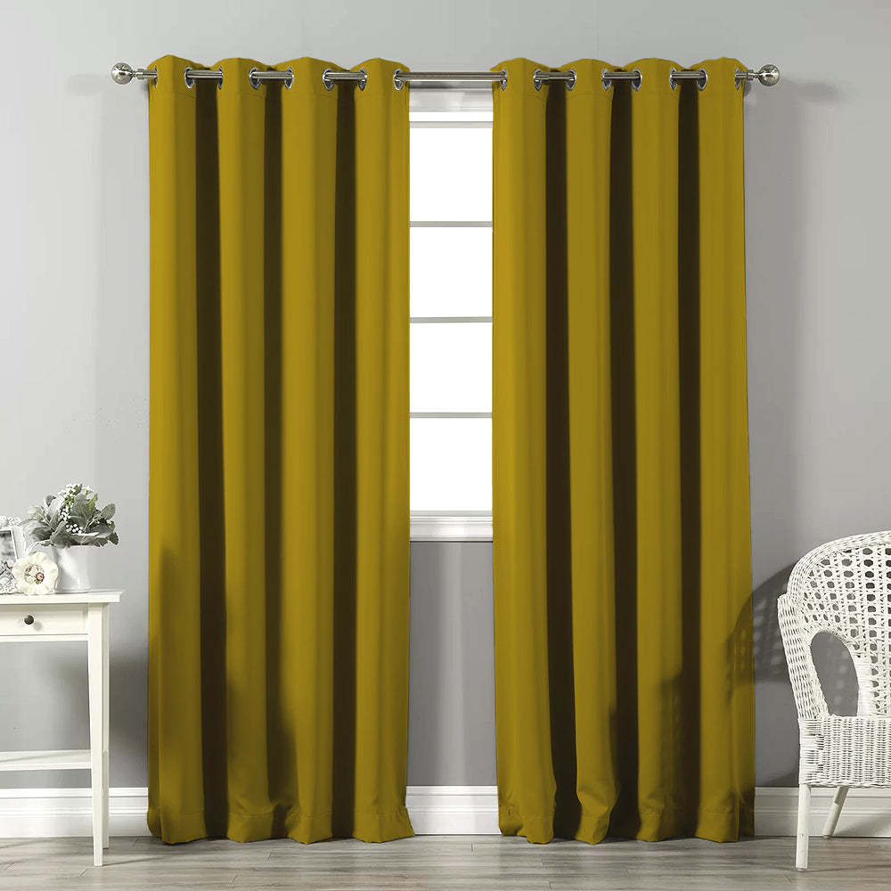 Jacquard Room Darkening Curtains in Sand Yellow Set Of 2 - (P376)