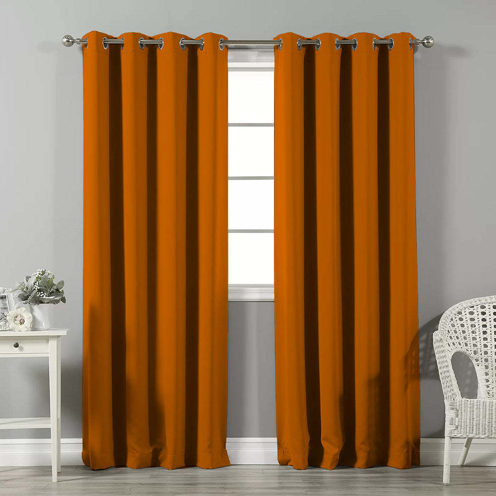 Jacquard Room Darkening Curtains in Tiger Orange Set Of 2 - (P37)