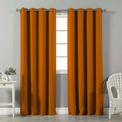 Jacquard Room Darkening Curtains in Tiger Orange Set Of 2 - (P37)