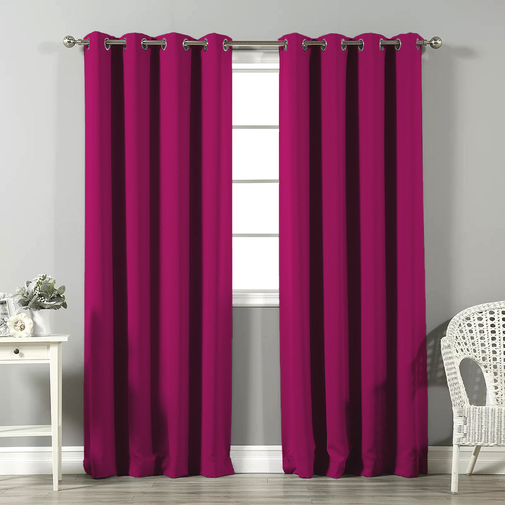 Jacquard Room Darkening Curtains in Dark Pink Set Of 2 - (P382)