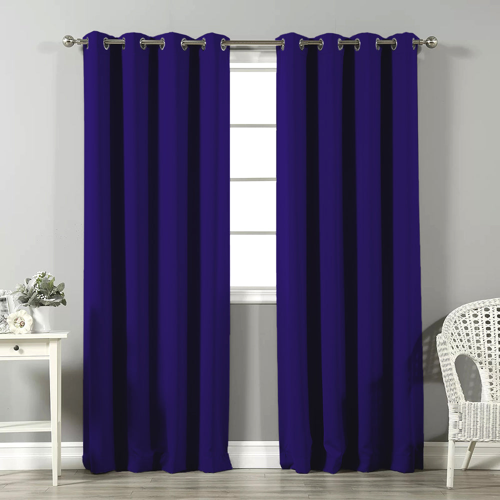 Jacquard Room Darkening Curtains in Marine Blue Set Of 2 - (P385)