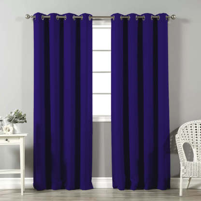 Jacquard Room Darkening Curtains in Marine Blue Set Of 2 - (P385)
