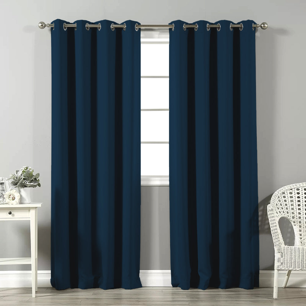 Jacquard Room Darkening Curtains in Oxford Blue Set Of 2 - (P386)