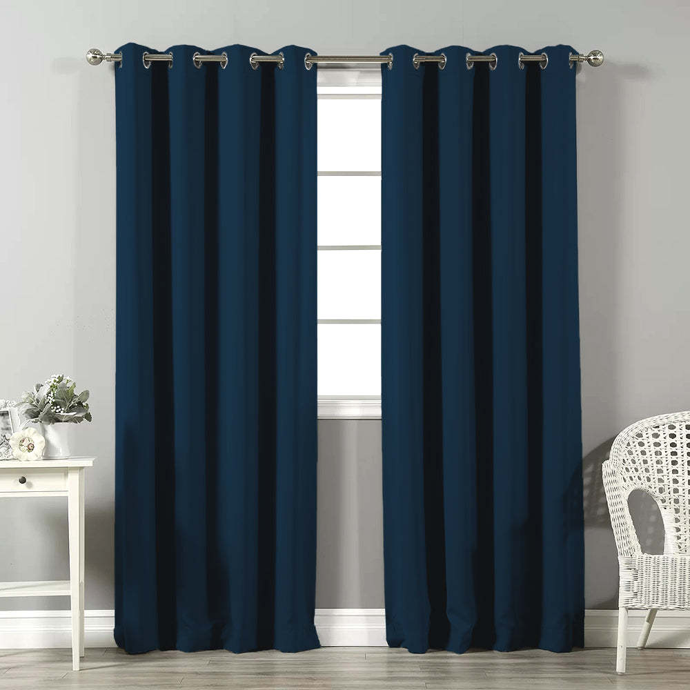 Jacquard Room Darkening Curtains in Oxford Blue Set Of 2 - (P386)