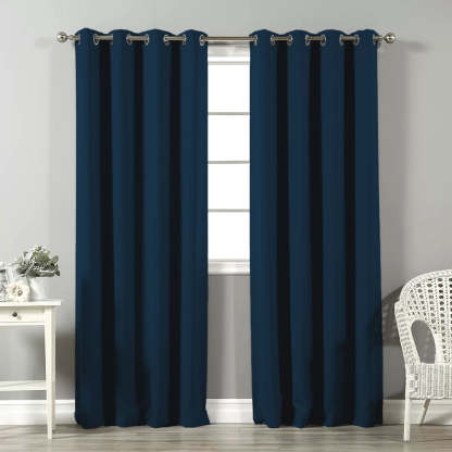 Jacquard Room Darkening Curtains in Oxford Blue Set Of 2 - (P386)