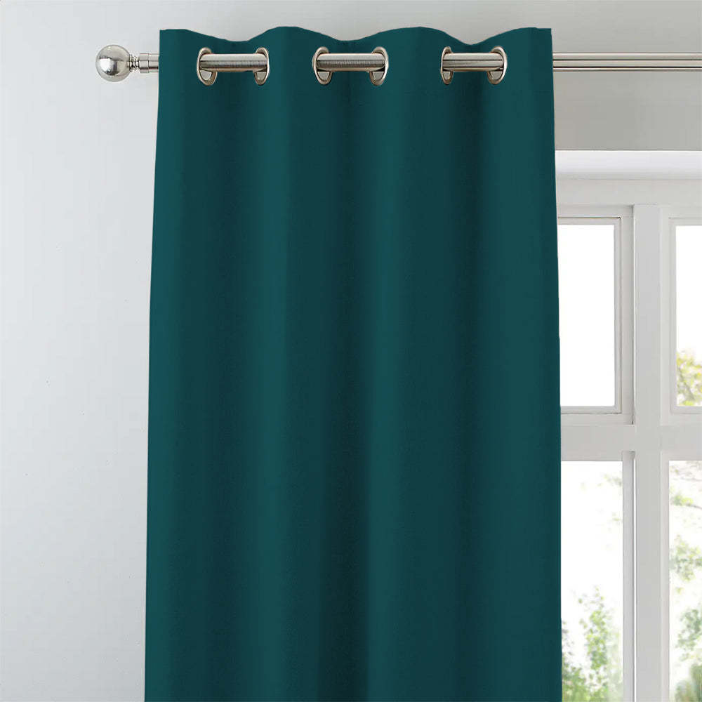 Jacquard Room Darkening Curtains in Peacock Blue Set Of 2 - (P387)