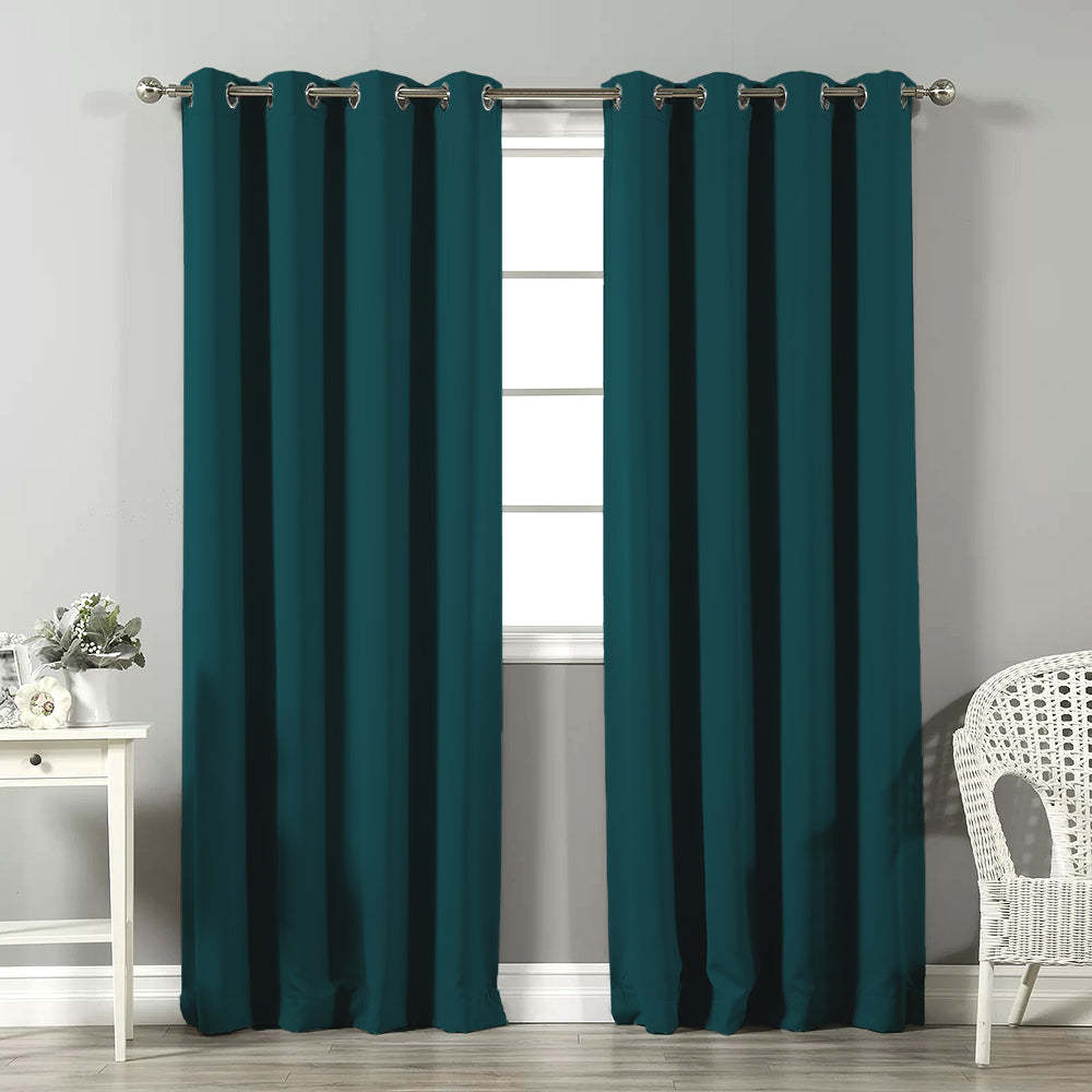 Jacquard Room Darkening Curtains in Peacock Blue Set Of 2 - (P387)