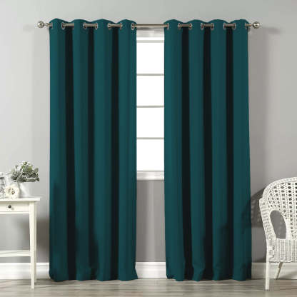 Jacquard Room Darkening Curtains in Peacock Blue Set Of 2 - (P387)