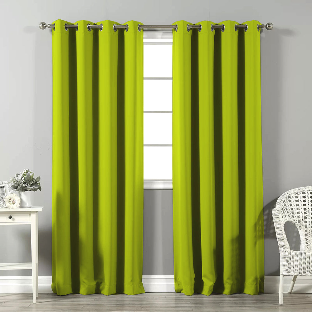 Jacquard Room Darkening Curtains in Lime Green Set Of 2 - (P390)