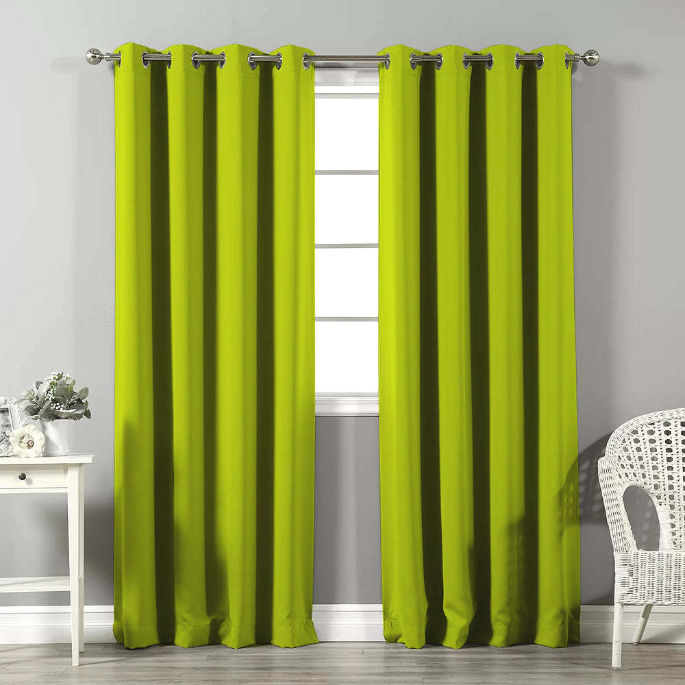 Jacquard Room Darkening Curtains in Lime Green Set Of 2 - (P390)