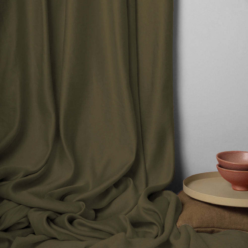 Jacquard Room Darkening Curtains in Carob Brown Set Of 2 - (P392)