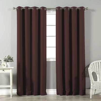 Jacquard Room Darkening Curtains in Acajou Brown Set Of 2 - (P394)