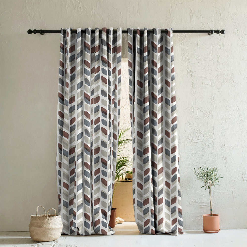Abstract Cubes Geometric Coffee Brown Heavy Satin Room Darkening Curtains Set Of 2 - (DS395B)
