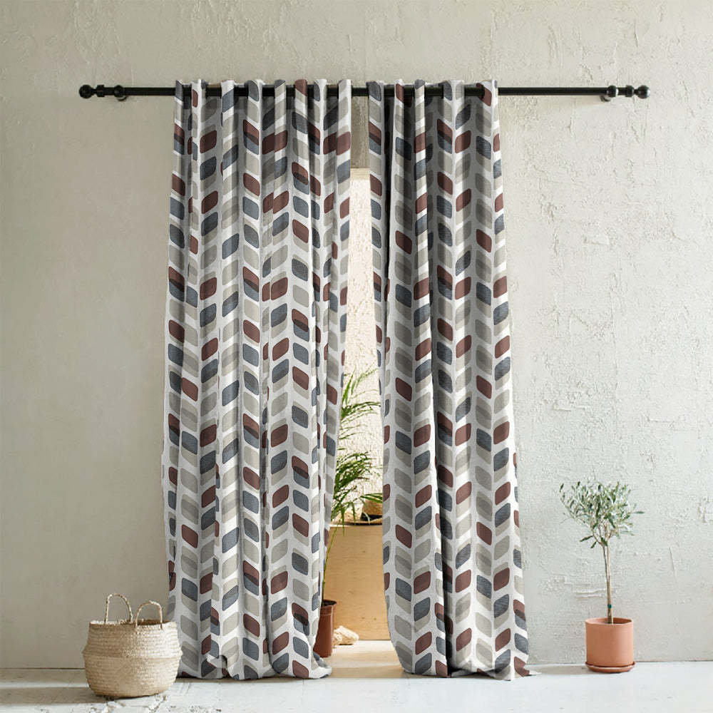 Abstract Cubes Geometric Coffee Brown Heavy Satin Room Darkening Curtains Set Of 2 - (DS395B)