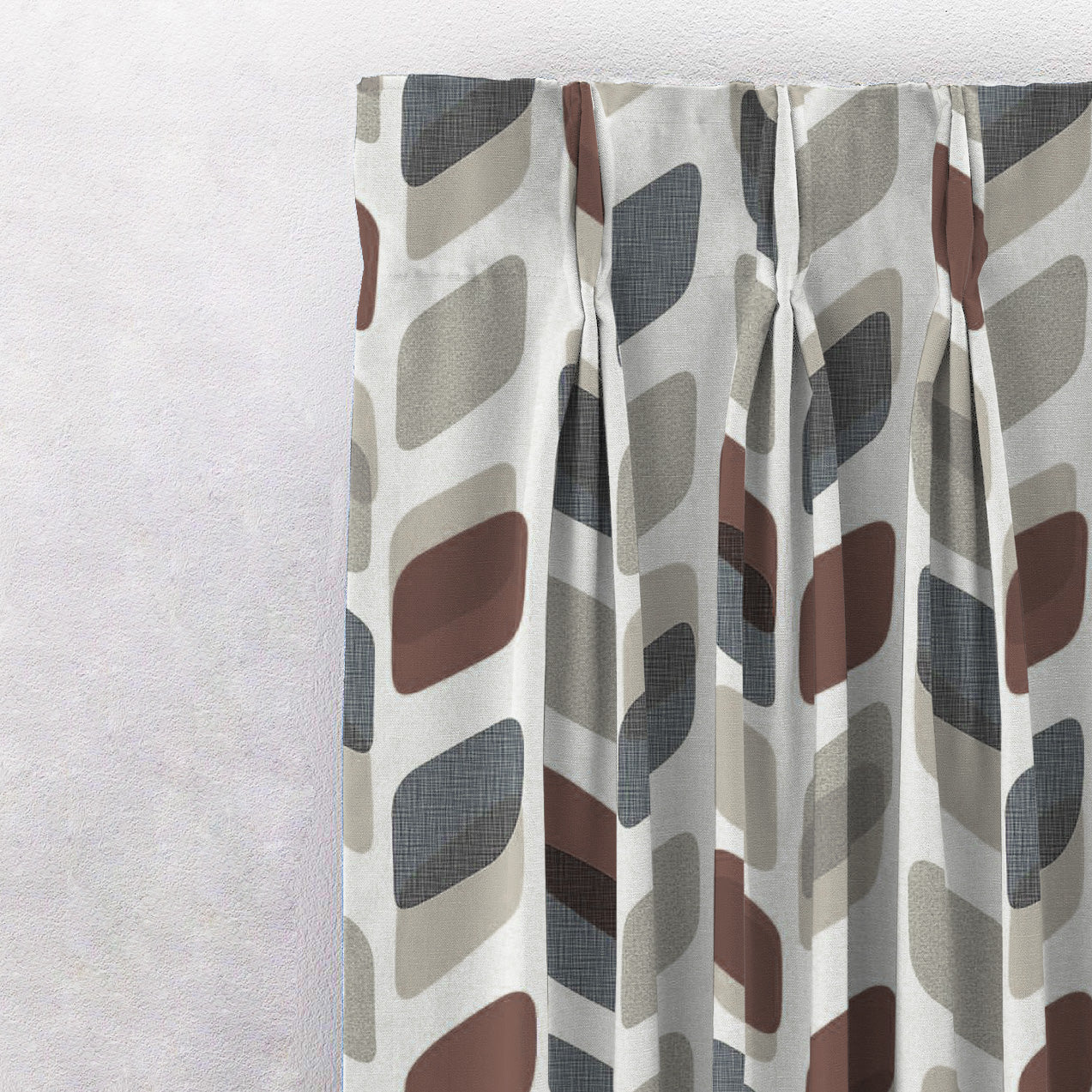 Abstract Cubes Geometric Coffee Brown Heavy Satin Room Darkening Curtains Set Of 2 - (DS395B)