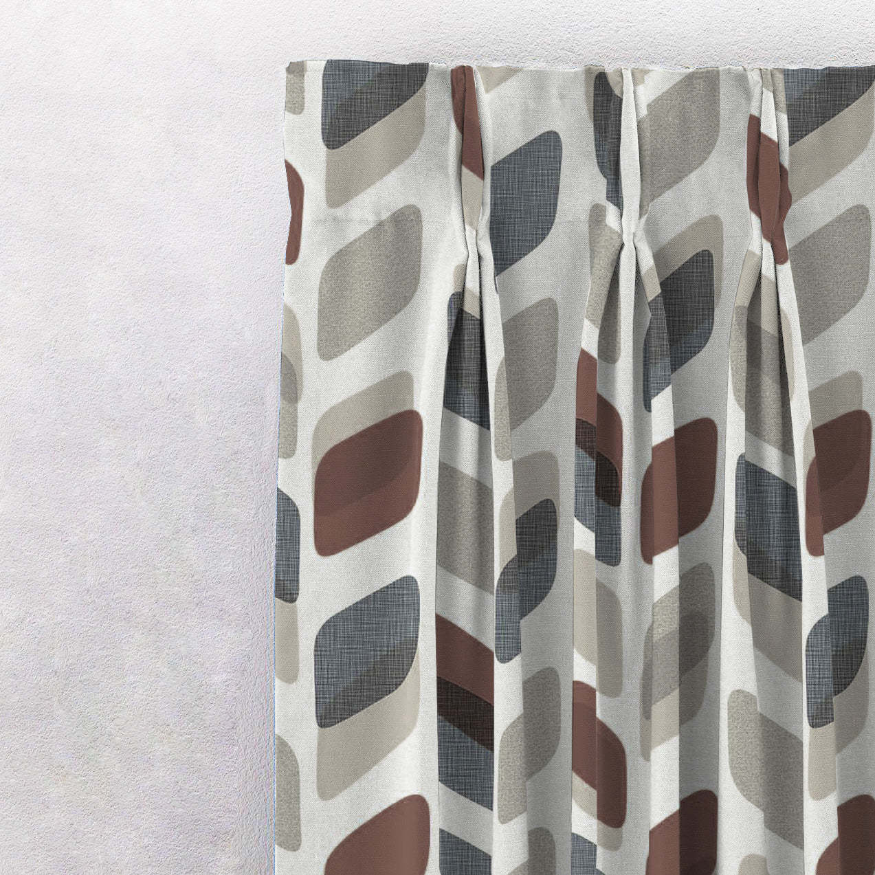 Abstract Cubes Geometric Coffee Brown Heavy Satin Room Darkening Curtains Set Of 2 - (DS395B)