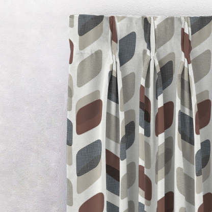 Abstract Cubes Geometric Coffee Brown Heavy Satin Room Darkening Curtains Set Of 2 - (DS395B)