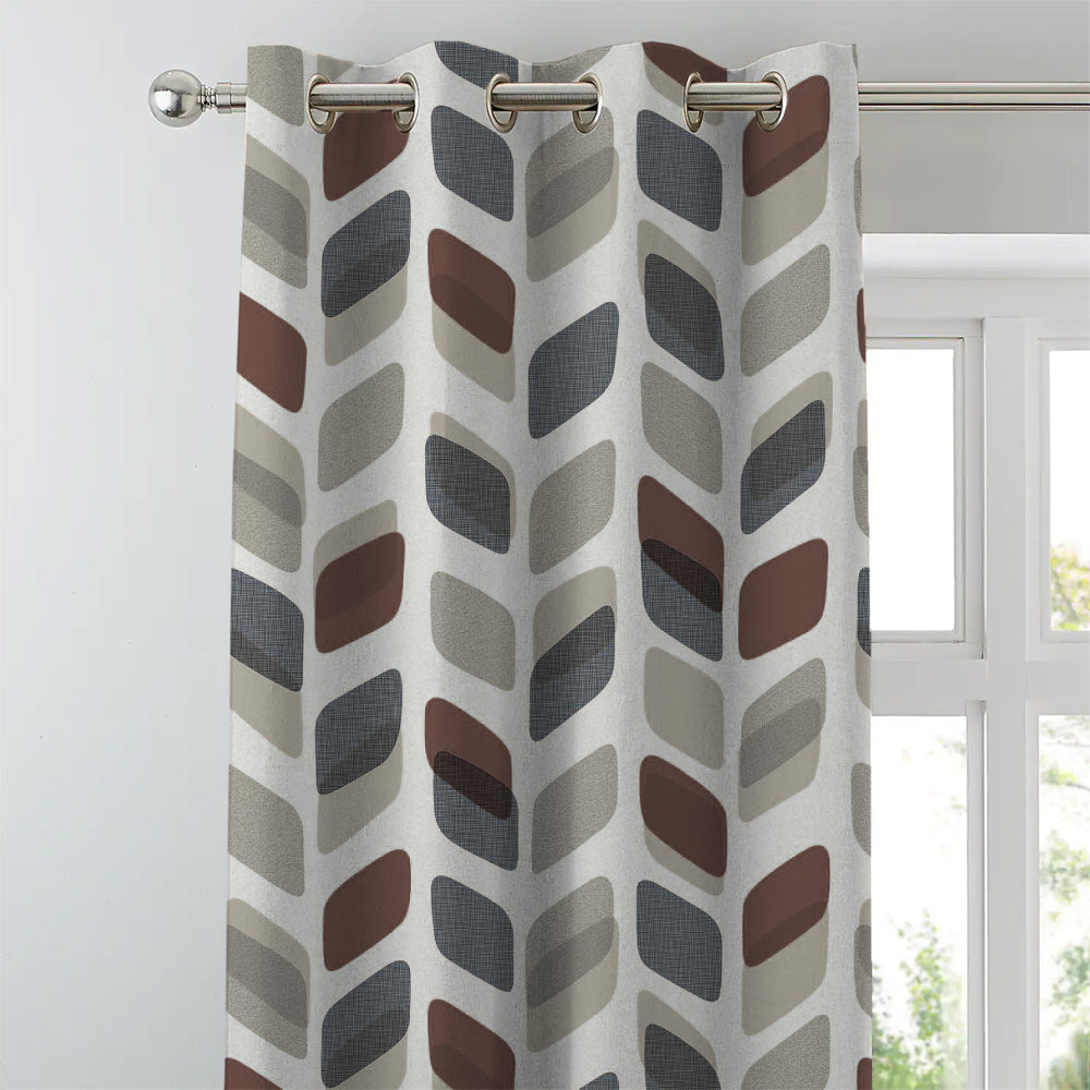 Abstract Cubes Geometric Coffee Brown Heavy Satin Room Darkening Curtains Set Of 2 - (DS395B)