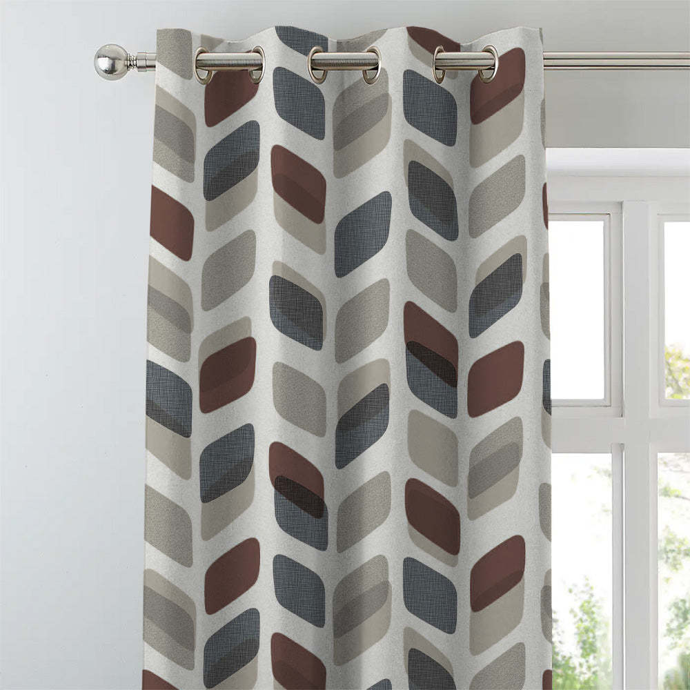 Abstract Cubes Geometric Coffee Brown Heavy Satin Room Darkening Curtains Set Of 2 - (DS395B)