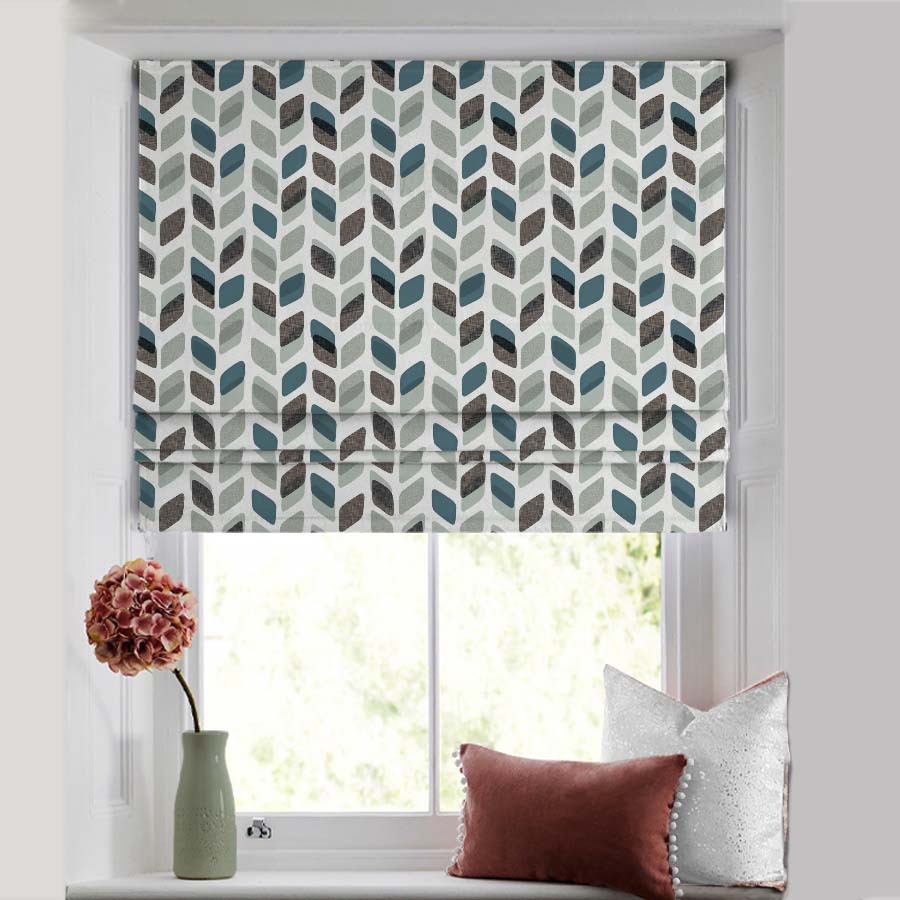 Abstract Cubes Geometric Grey Satin Roman Blind (DS395C)