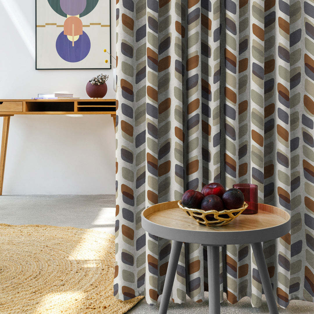 Abstract Cubes Geometric Brown Heavy Satin Blackout curtains Set Of 2 - (DS395D)