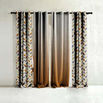 Geometric Illusions Floral & Ombre Print Combination Room Darkening Curtains Set Of 4 Door Curtain - (395DOMBRE22)