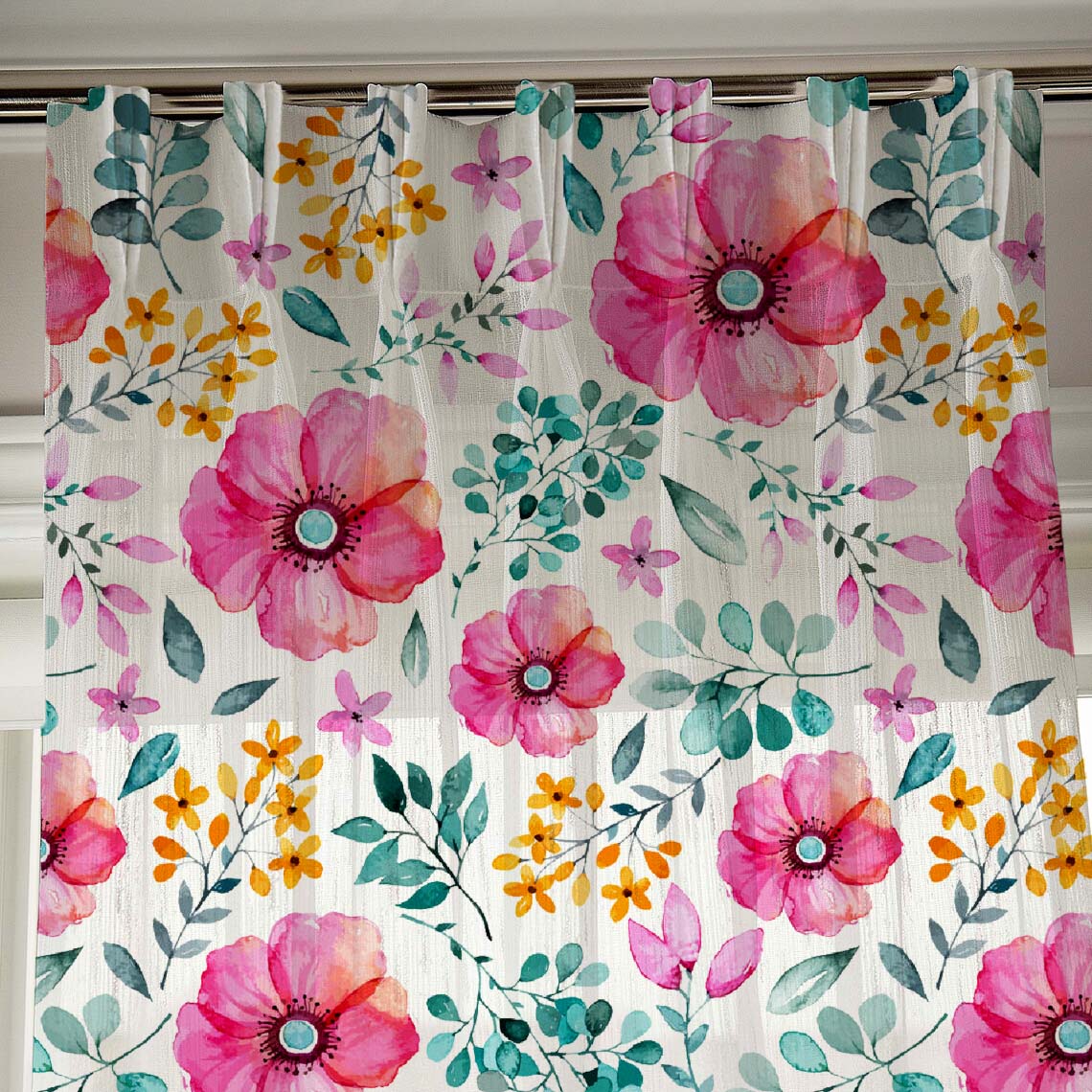 Elegant Floral Print Sheer Semi Transparent Curtain - Set Of 1pc -DS03A1
