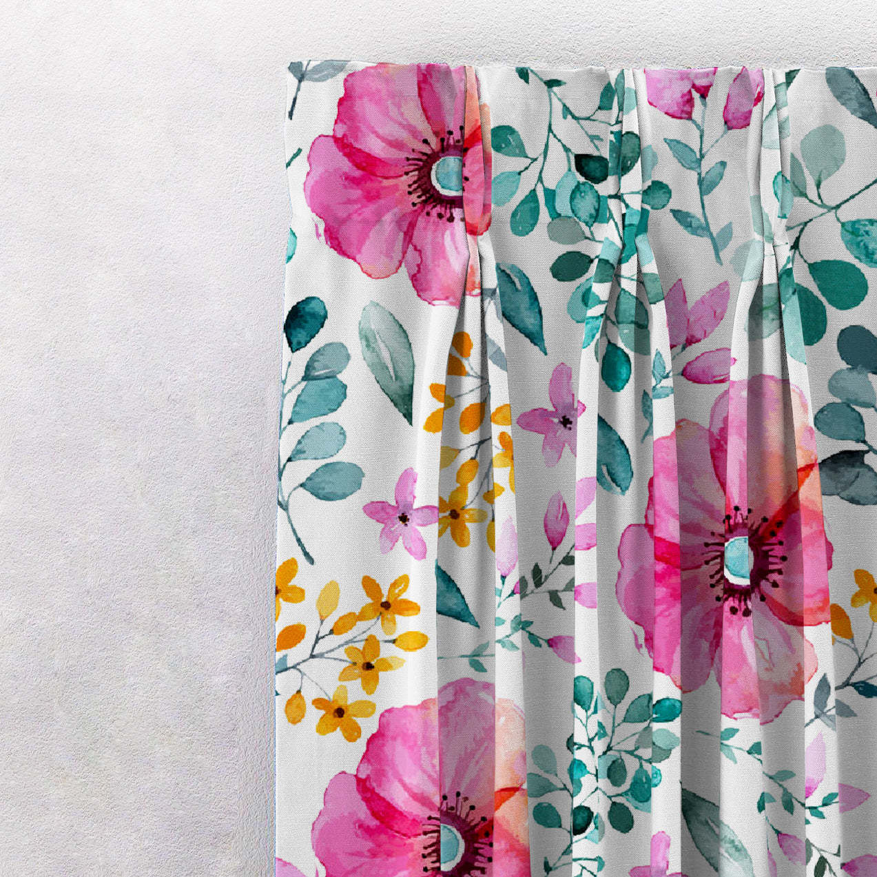 Botanical Bliss Floral Pink Heavy Satin Blackout Curtains Set Of 2 - (DS3A)