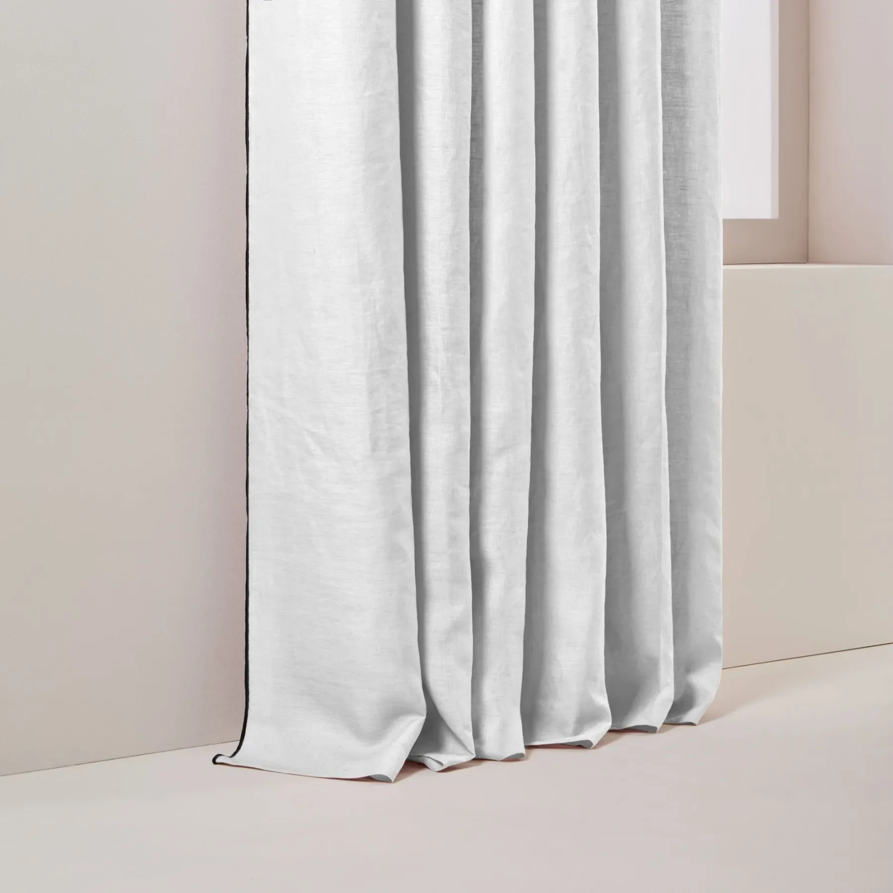 CARLINA Pure White Eyelet Curtains with Black Borden Trim