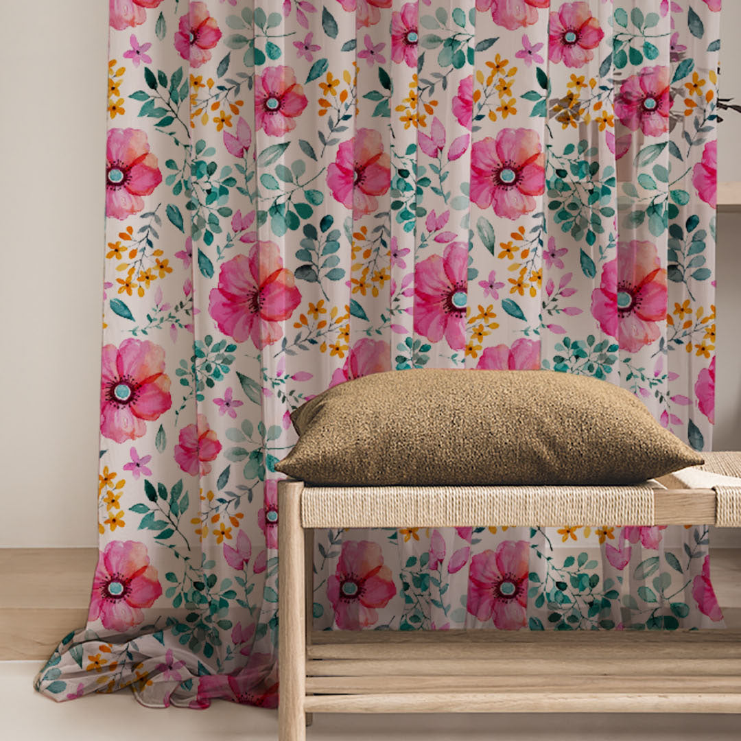 Elegant Floral Print Sheer Semi Transparent Curtain - Set Of 1pc -DS03A1