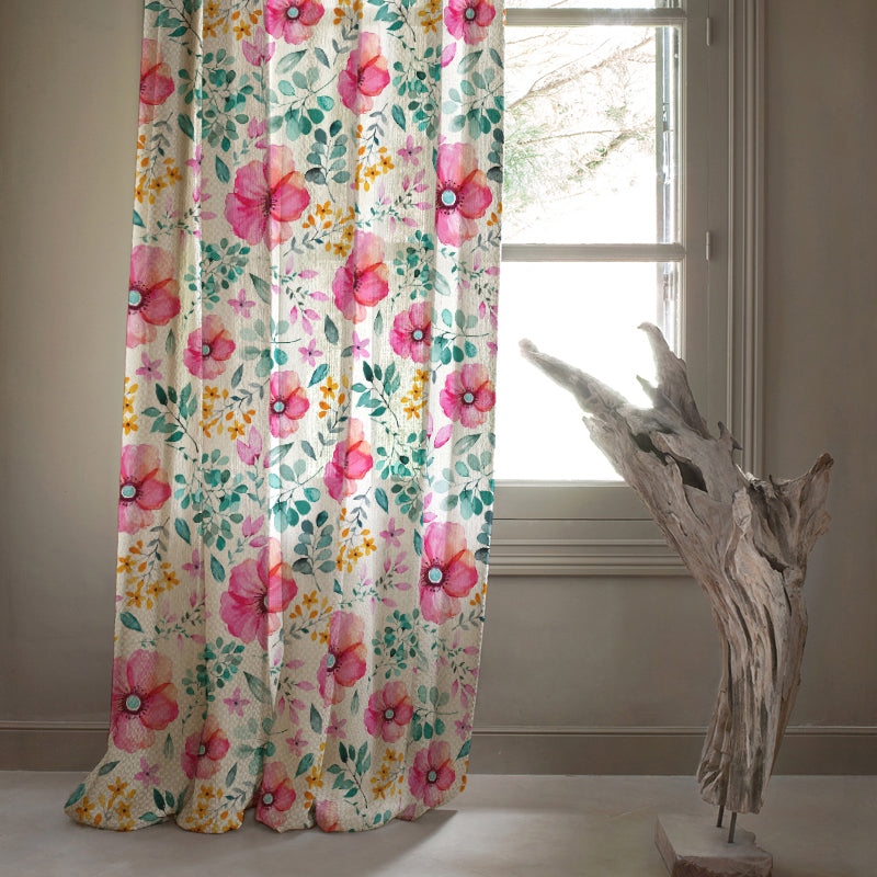 Elegant Floral Print Sheer Semi Transparent Curtain - Set Of 1pc -DS03A1