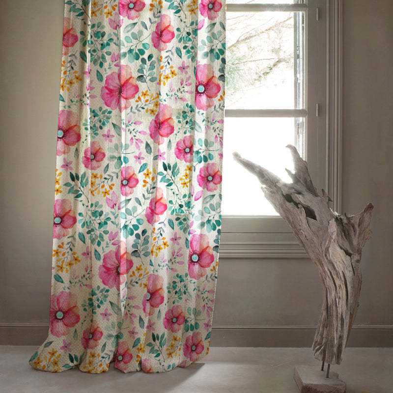 Elegant Floral Print Sheer Semi Transparent Curtain - Set Of 1pc -DS03A1