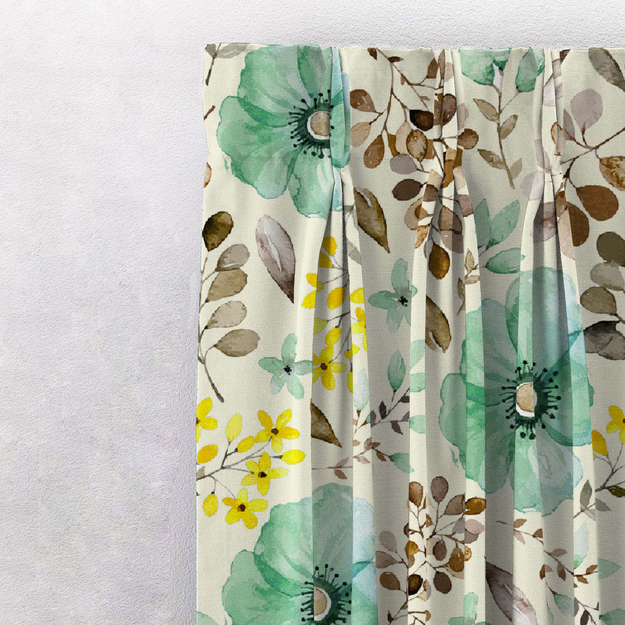 Botanical Bliss Floral Turquoise Heavy Satin Blackout curtains Set Of 2 - (DS3D)