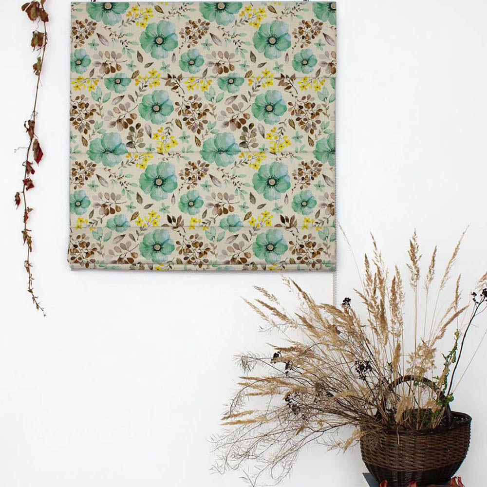 Botanical Bliss Floral Turquoise Satin Roman Blind (DS3D)