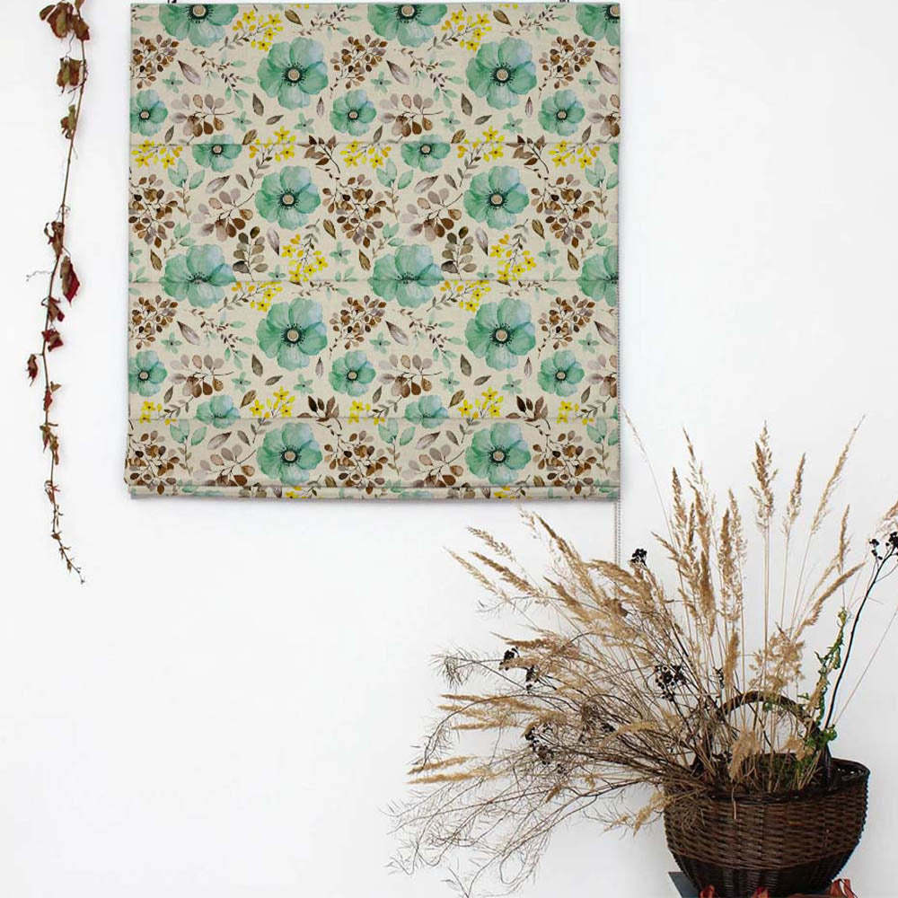 Botanical Bliss Floral Turquoise Satin Roman Blind (DS3D)
